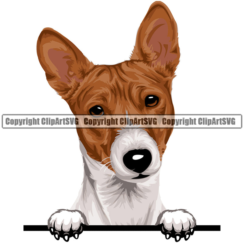 Dog Basenji Head  Peeking Color ClipArt SVG