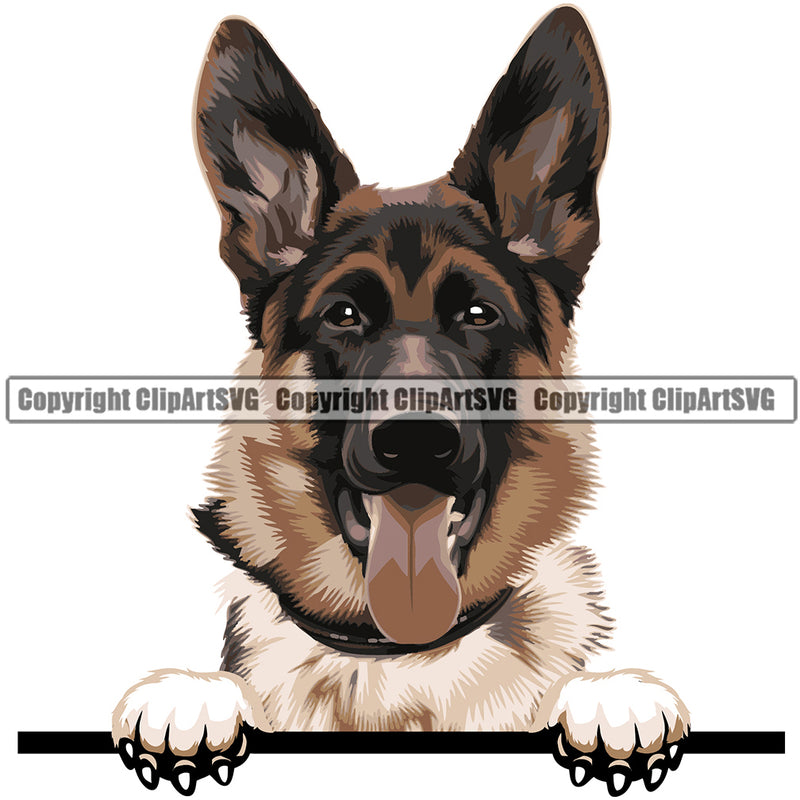 German Shepherd Dog Breed Peeking Color ClipArt SVG