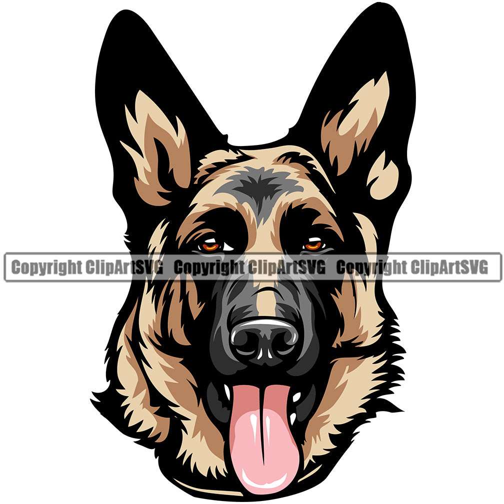 German Shepherd Dog Breed Head Color ClipArt SVG