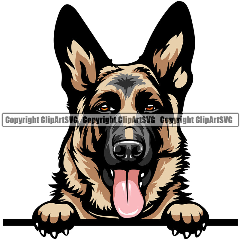 German Shepherd Dog Breed Peeking Color ClipArt SVG