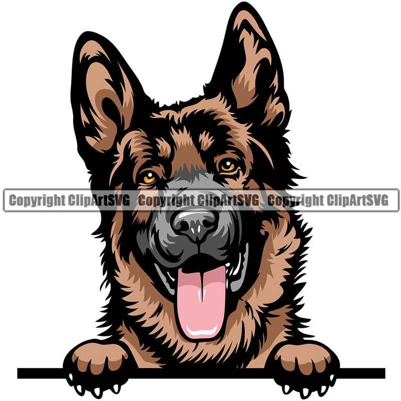 German Shepherd Dog Breed Peeking Color ClipArt SVG