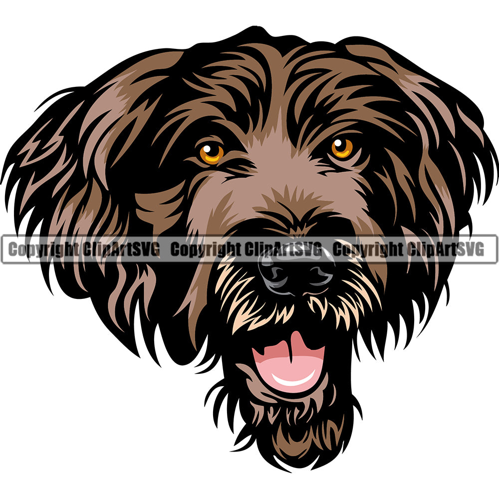 German Wirehaired Pointer Dog Breed Head Face ClipArt SVG