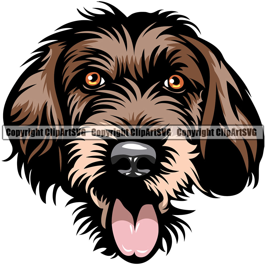 German Wirehaired Pointer Dog Breed Head Face ClipArt SVG