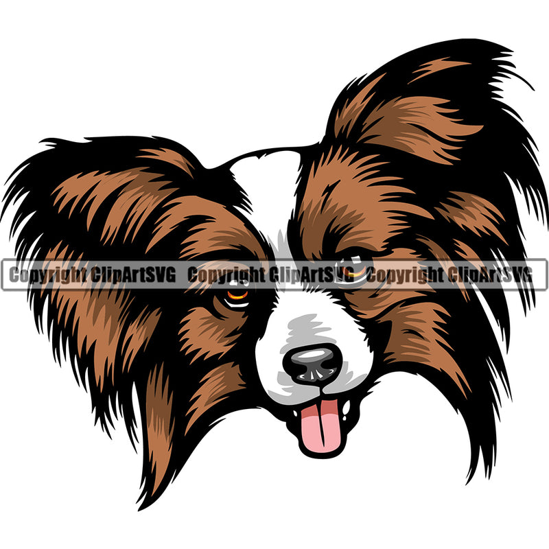 Papillon Dog Breed Head Face ClipArt SVG