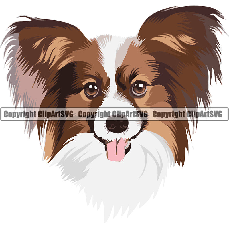 Papillon Dog Breed Head Face ClipArt SVG