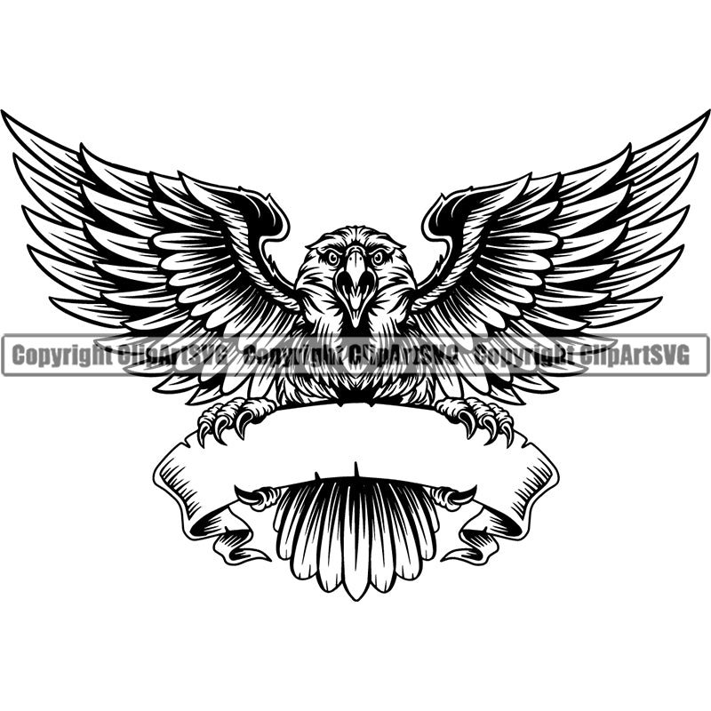Eagle American Bald Bird Logo Ribbon ClipArt SVG