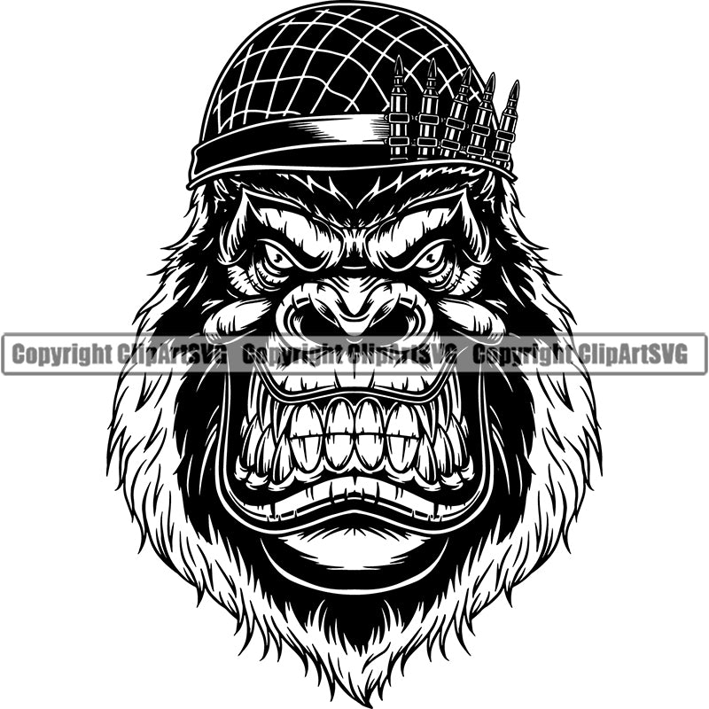 Gorilla Soldier Ape Monkey Primate Animal ClipArt SVG