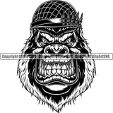 Gorilla Soldier Ape Monkey Primate Animal ClipArt SVG
