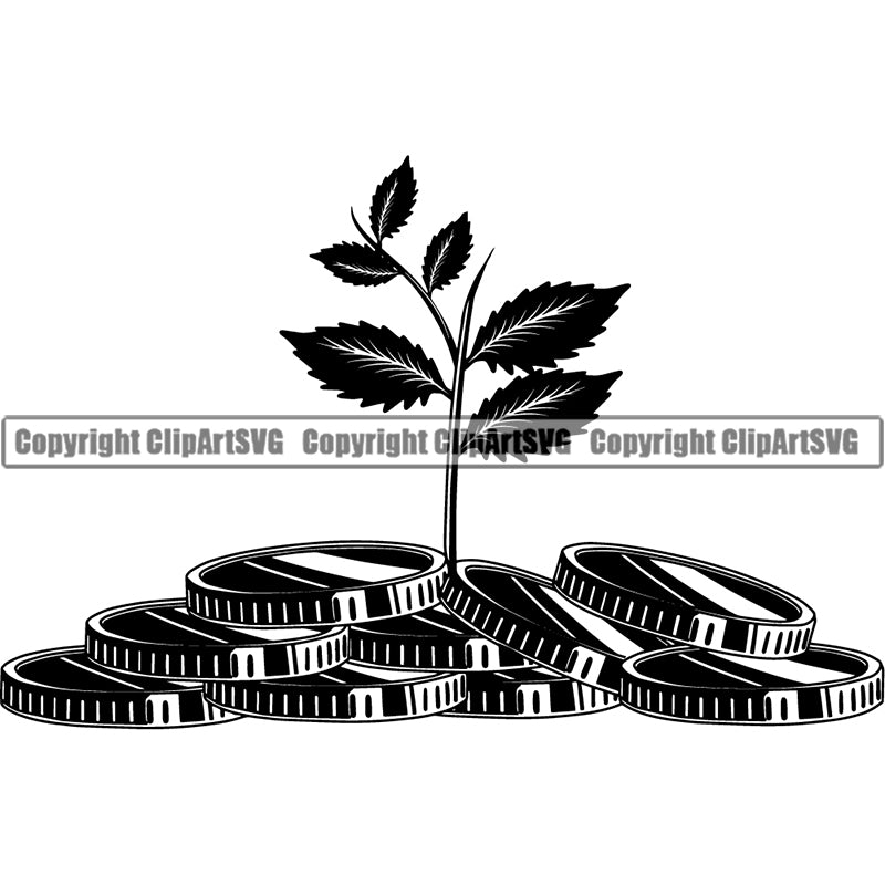 Money Cash Dollar Coin Tree Rich Design Element ClipArt SVG