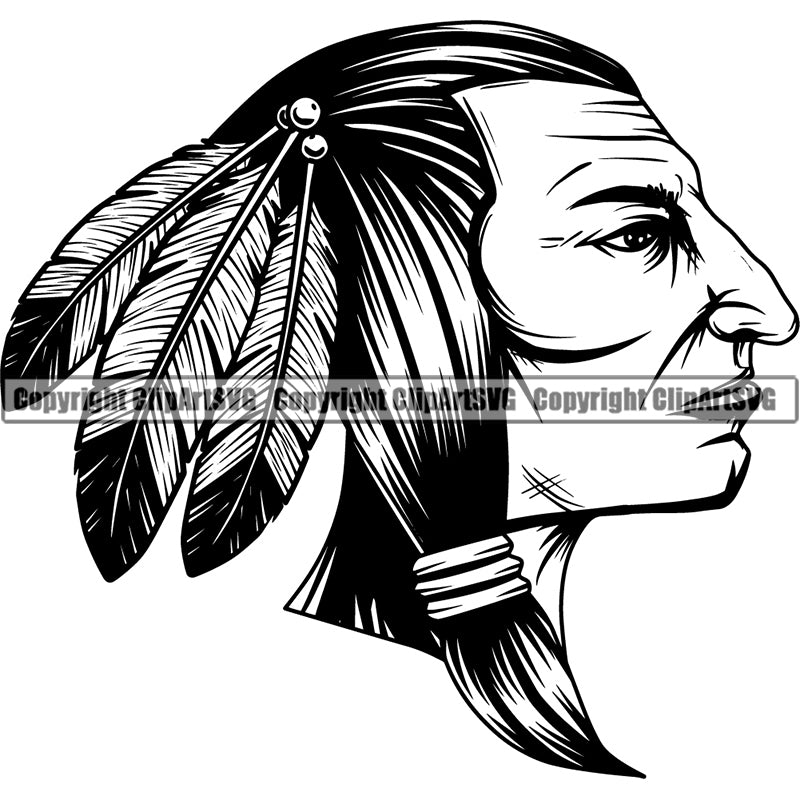 Ethnic Indian Feather Tribal Ornament Head ClipArt SVG