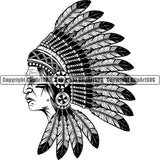 Ethnic Indian Feather Tribal Ornament Head ClipArt SVG