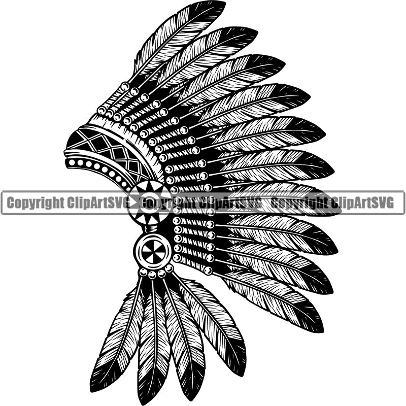 Ethnic Indian Feather Tribal Ornament Head ClipArt SVG