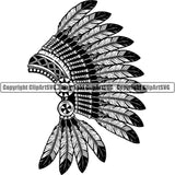 Ethnic Indian Feather Tribal Ornament Head ClipArt SVG