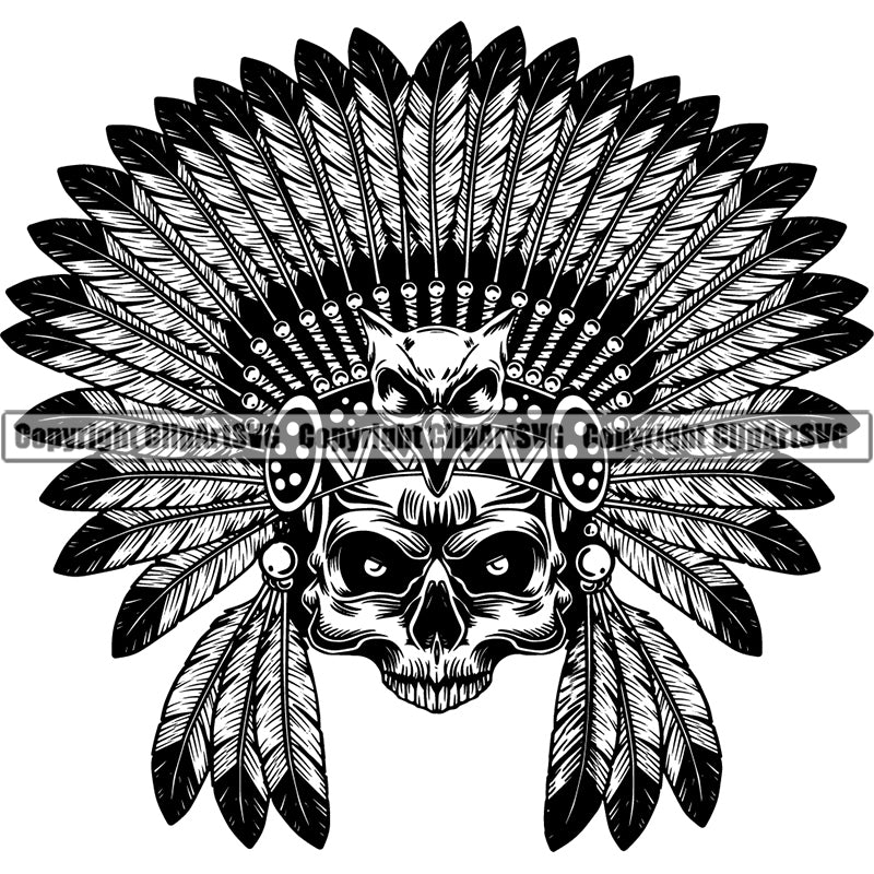 Ethnic Indian Feather Tribal Ornament Head Skull ClipArt SVG