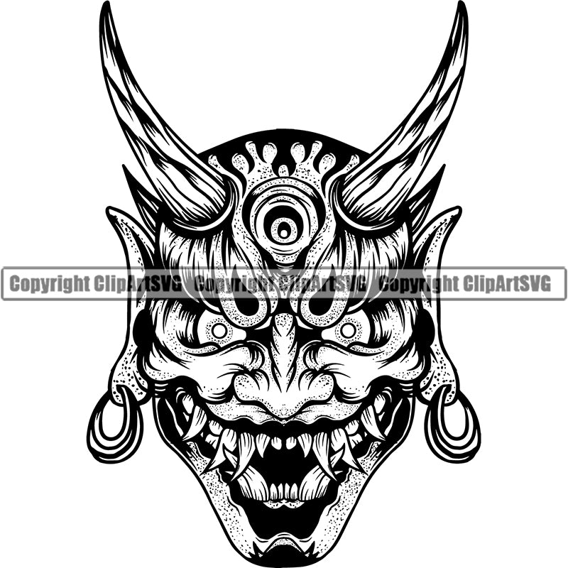 Ethnic Japanese Hannya Mask ClipArt SVG