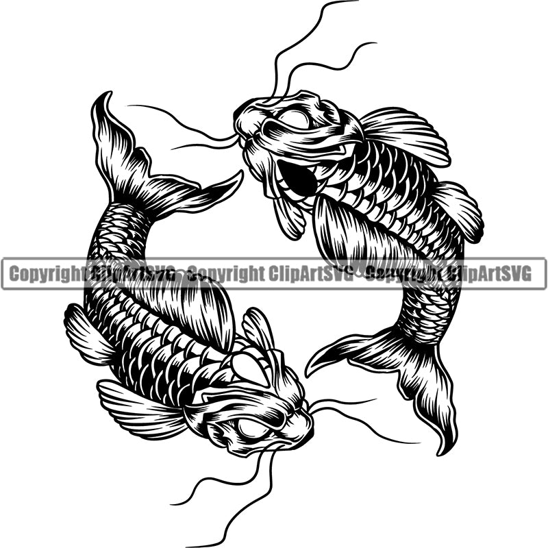Ethnic Japanese Koi Fish ClipArt SVG