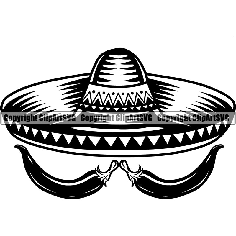 Ethnic Mexican Hat Sombrero Food Jalapeño Spicy Pepper Culture ClipArt SVG
