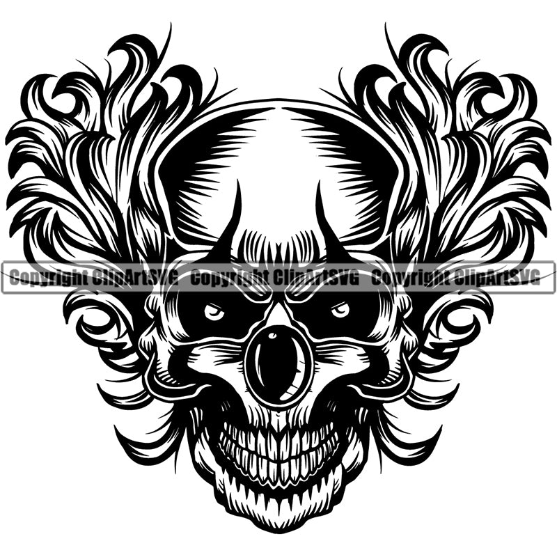 Evil Scary Skull Clown Scary Evil Horror Halloween Death Dead Circus ClipArt SVG