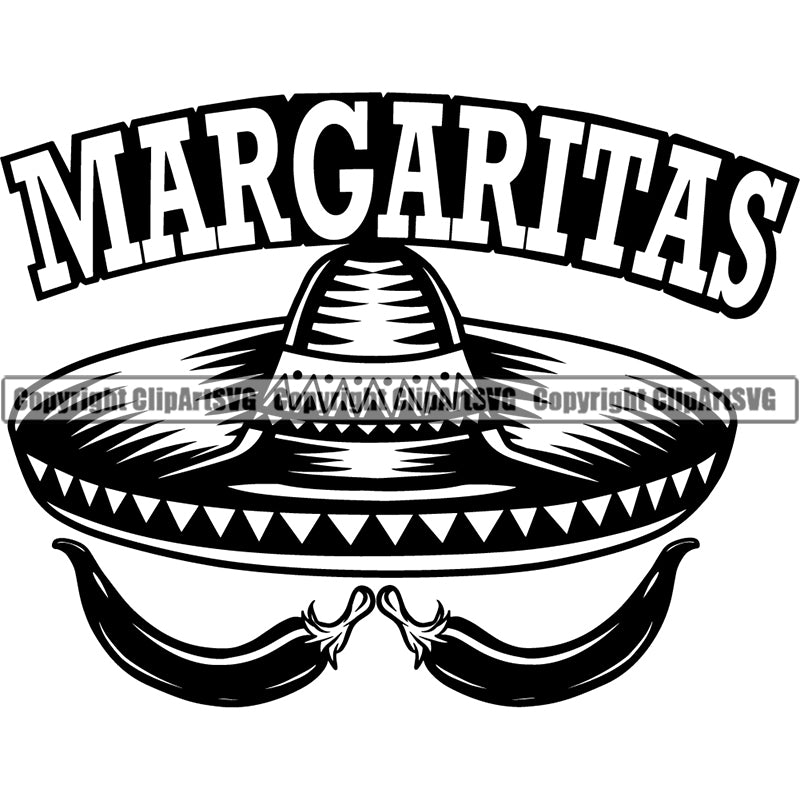 Margaritas Alcohol Mexican Hat Sombrero Food Jalapeño Spicy Pepper Culture ClipArt SVG
