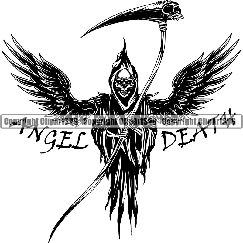Skull Skeleton Death Angel Grim Reaper Scary Evil Horror Halloween Death Dead ClipArt SVG