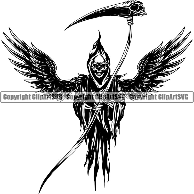 Skull Skeleton Grim Reaper Scary Evil Horror Halloween Death Dead ClipArt SVG