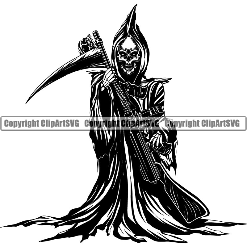 Skull Skeleton Grim Reaper Scary Evil Horror Halloween Death Dead ClipArt SVG