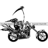Skull Skeleton Grim Reaper Motorcycle Chopper Garage Repair Shop Service Scary Evil Horror Halloween Death Dead ClipArt SVG