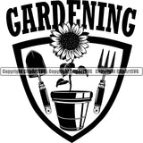 Hobby Gardening Logo Flower Fork Sunflower Pot ClipArt SVG