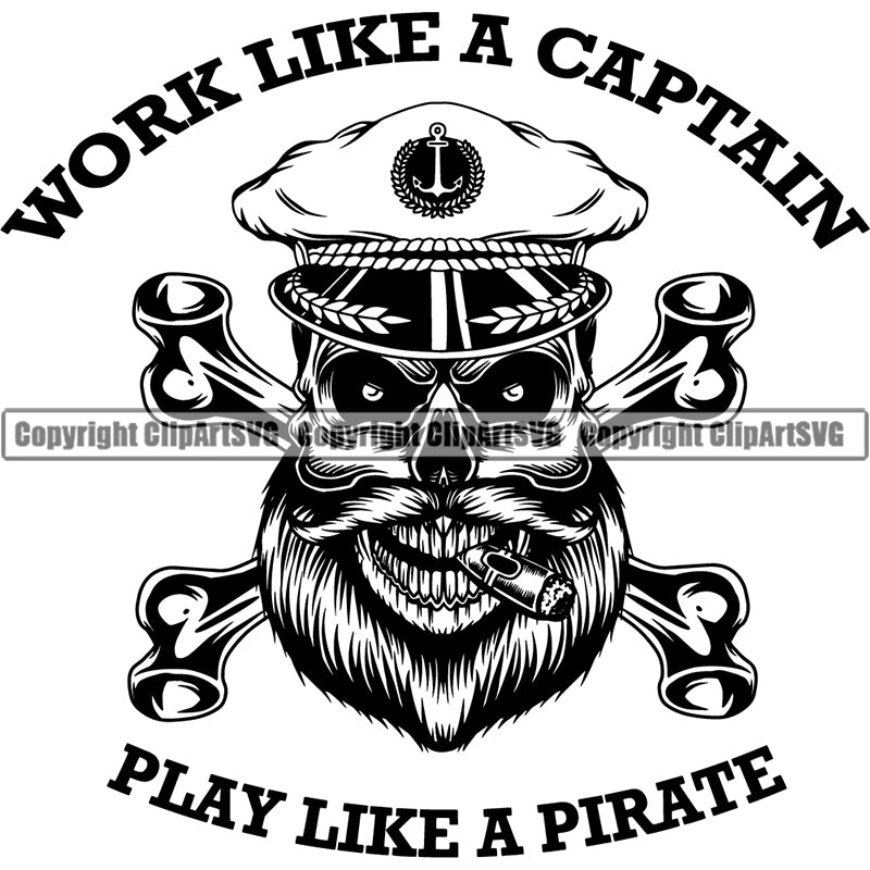 Pirate Sea Gangster Criminal Warrior Skull Skeleton Scary Evil Horror Halloween Death Dead Nautical Dive Diver Sea Ocean ClipArt SVG