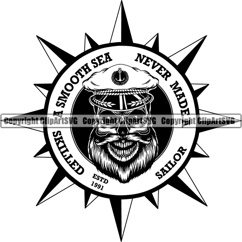 Pirate Sea Gangster Criminal Warrior Skull Skeleton Scary Evil Horror Halloween Death Dead Nautical Dive Diver Sea Ocean ClipArt SVG