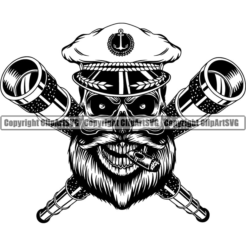 Pirate Sea Gangster Criminal Warrior Skull Skeleton Scary Evil Horror Halloween Death Dead Nautical Dive Diver Sea Ocean ClipArt SVG