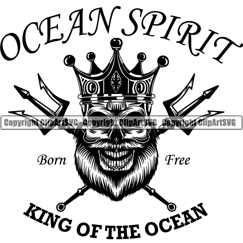 Pirate Sea Gangster Criminal Warrior Skull Skeleton Scary Evil Horror Halloween Death Dead Nautical Dive Diver Sea Ocean ClipArt SVG