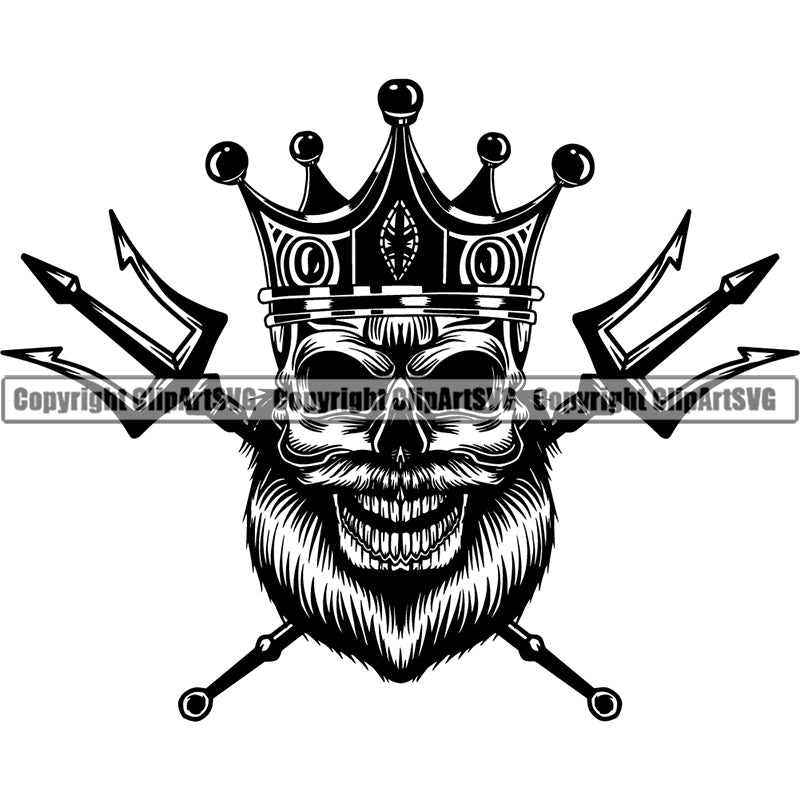 Pirate Sea Gangster Criminal Warrior Skull Skeleton Scary Evil Horror Halloween Death Dead Nautical Dive Diver Sea Ocean ClipArt SVG