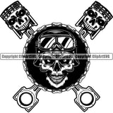 Motorcycle Chopper Motor Repair Mechanic Service Skeleton Garage Logo Auto Parts Engine Piston Skull Chain ClipArt SVG