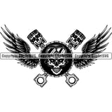 Motorcycle Chopper Motor Repair Mechanic Service Skeleton Garage Logo Auto Parts Engine Piston Skull Chain Wing ClipArt SVG