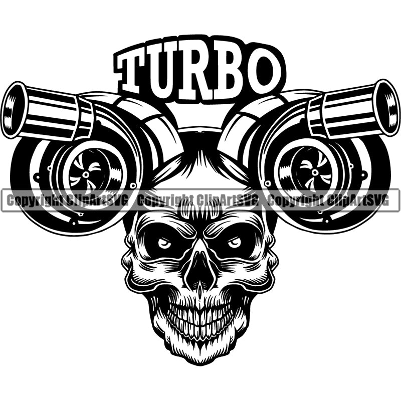 Skull Horns Tires Muffler Logo Turbo ClipArt SVG