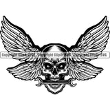 Motorcycle Chopper Motor Repair Mechanic Service Skeleton Logo Auto Parts Wings Skull ClipArt SVG