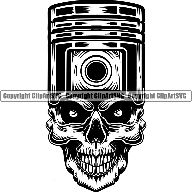 Motorcycle Chopper Motor Repair Mechanic Service Skeleton Logo Engine Piston Skull  ClipArt SVG
