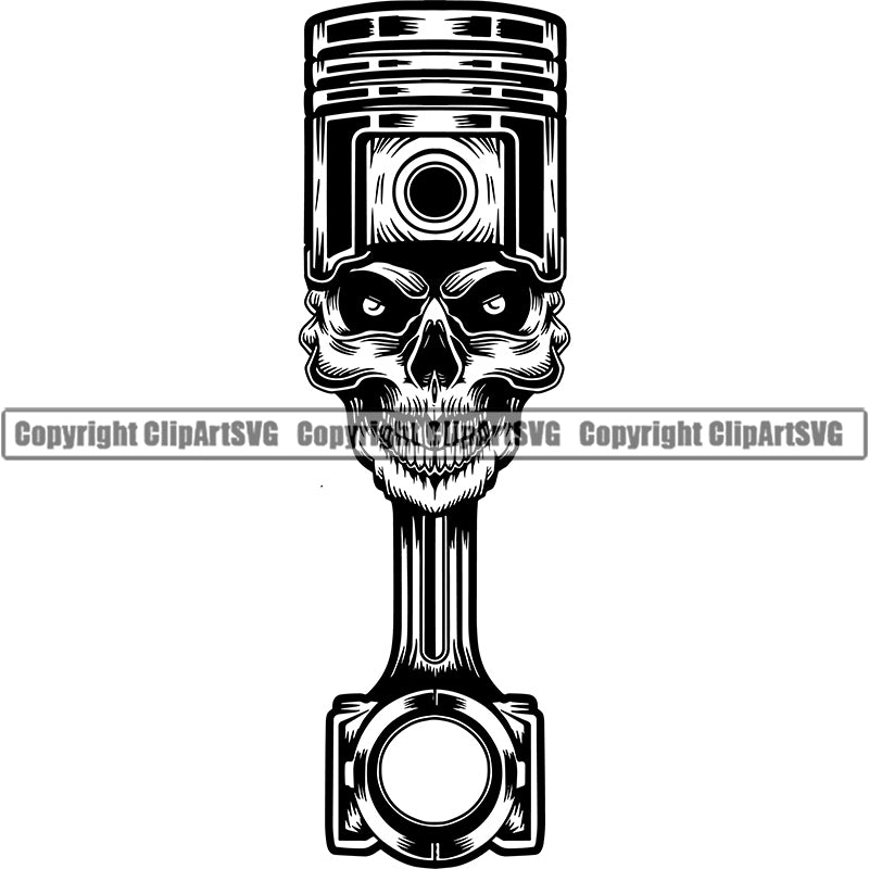 Motorcycle Chopper Motor Repair Mechanic Service Skeleton Logo Engine Piston Skull  ClipArt SVG