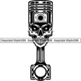 Motorcycle Chopper Motor Repair Mechanic Service Skeleton Logo Engine Piston Skull  ClipArt SVG