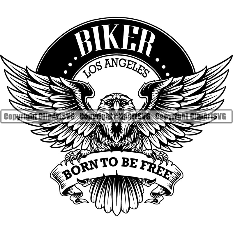 Eagle American Bald Bird Logo Ribbon Biker Los Angeles ClipArt SVG