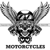 Motorcycle Chopper Motor Repair Mechanic Service Skeleton Logo Auto Parts Engine Piston Skull Helmet Wing ClipArt SVG