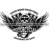 Motorcycle Chopper Motor Repair Mechanic Service Skeleton Logo Skulls Engine Wings ClipArt SVG