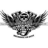 Motorcycle Chopper Motor Repair Mechanic Service Skeleton Logo Skulls Engine Wings ClipArt SVG