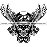 Motorcycle Chopper Motor Repair Mechanic Service Skeleton Logo Auto Parts Engine Piston Skull Helmet Wing ClipArt SVG