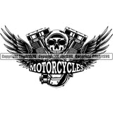 Motorcycle Chopper Motor Repair Mechanic Service Skeleton Logo Skulls Engine Wings ClipArt SVG