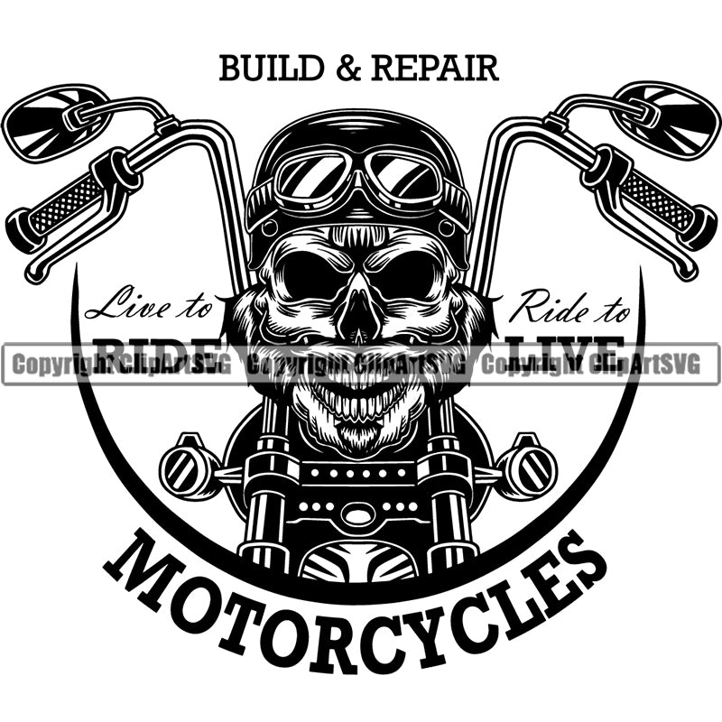 Motorcycle Chopper Motor Repair Mechanic Service Skeleton Skull Bike Chopper Build ClipArt SVG