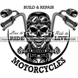 Motorcycle Chopper Motor Repair Mechanic Service Skeleton Skull Bike Chopper Build ClipArt SVG