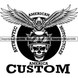Eagle American Bald Bird Logo Ribbon Skull Biker Motorcycle Chopper Motor Repair Mechanic Service Skeleton Helmet ClipArt SVG
