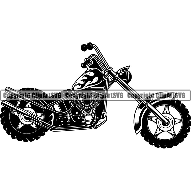 Motorcycle Bike Chopper Lucky Wheels Fire Body ClipArt SVG